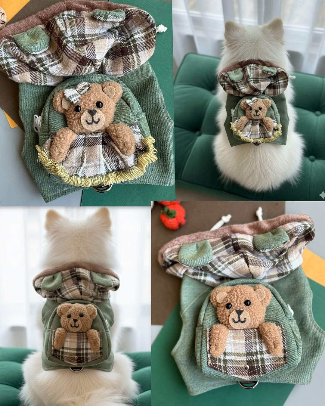 قلاده جین سبز کوله دار کلاه دار