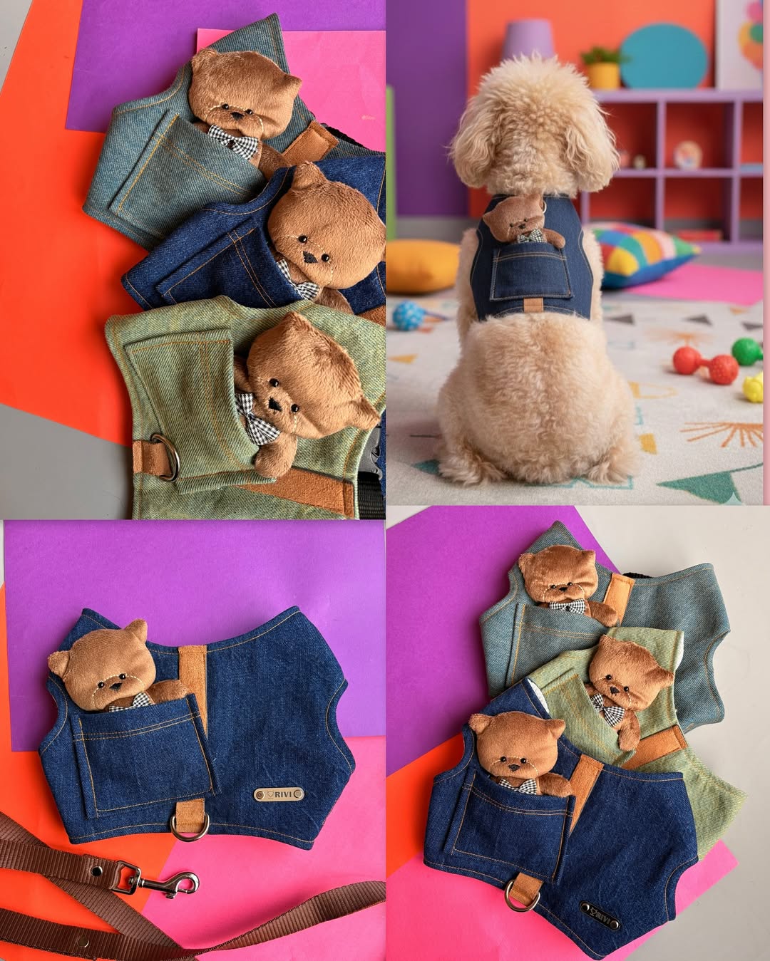 قلاده لباسی جین جیب دار  خرسی